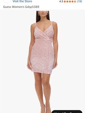 Guess Sequin Wrap-Front Mini Dress in Light Pink